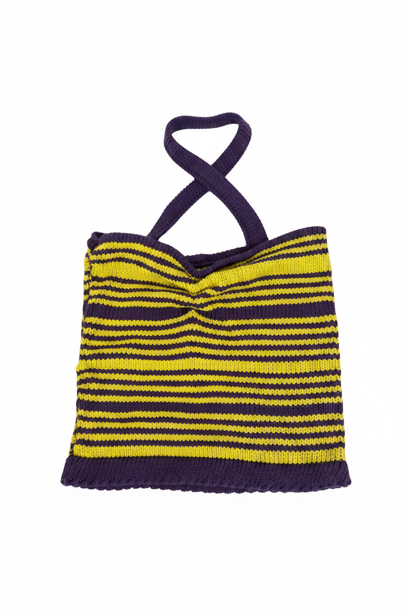 Maria knit halter top purple/mustard yellow